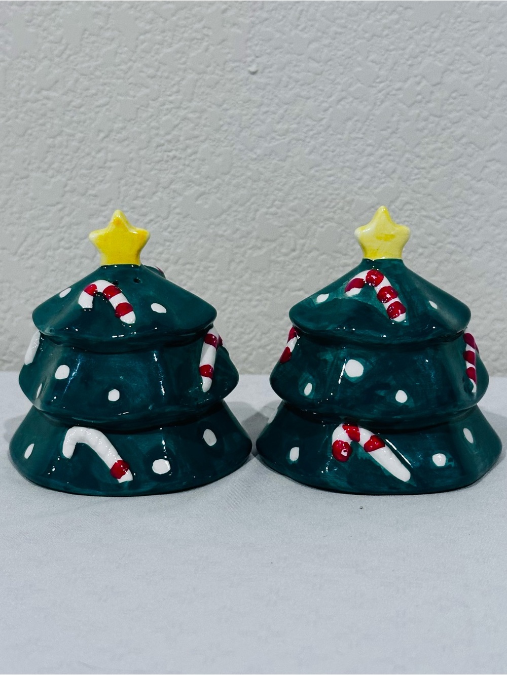 Ceramic Green Christmas Tree Candy Dish Set with Yellow Star